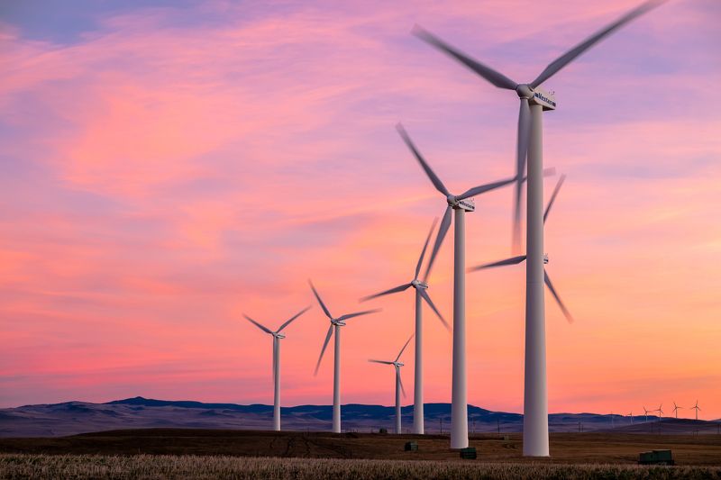 Canada, Alberta, sunrise, windmill Рассветные ветряки.photo preview