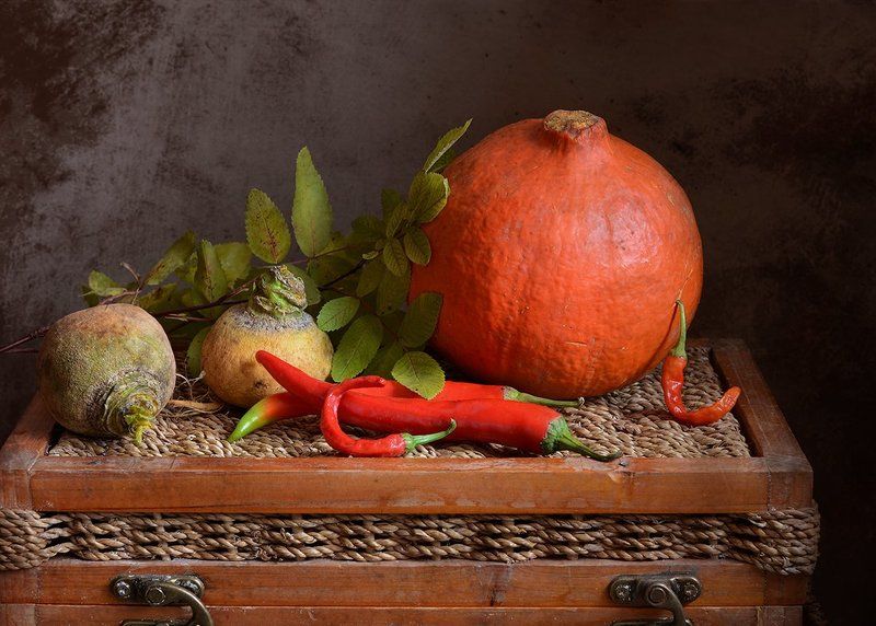 календарь, ноябрь, натюрморт Про старую репку, тыкву и перецphoto preview