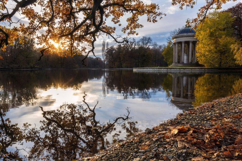 осень, пейзаж, германия, мюнхен, autumn, reflection, autumn colors, leaves miror, sunset photo preview