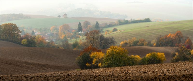 Чехия, Южная Моравия, осень панорама, утро, туман, идиллия, rural, South Moravian, Morava, autumn, мельница, Утренняя идиллияphoto preview