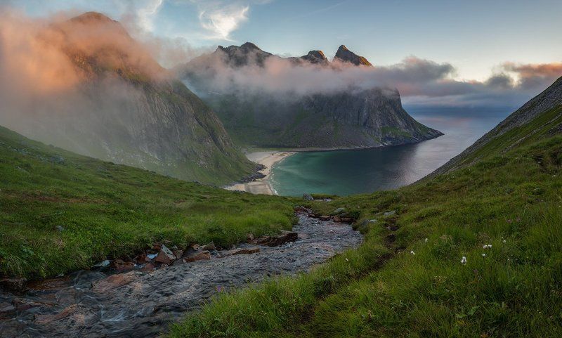 норвегия, море, путешествие, norway, lofoten, Закат над Kvalvika beach.photo preview