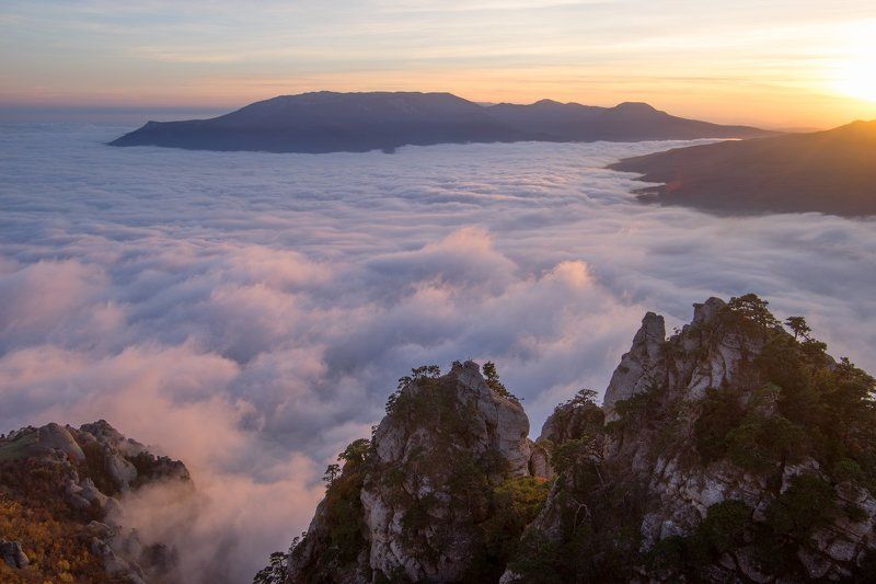 крым, море, горы, свет, закат, рассвет, природа, осень На Демерджиphoto preview