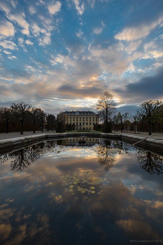 Шенбрунн, парк, отражение, небо, рассвет, Австрия, Вена Sky over Schonbrunnphoto preview