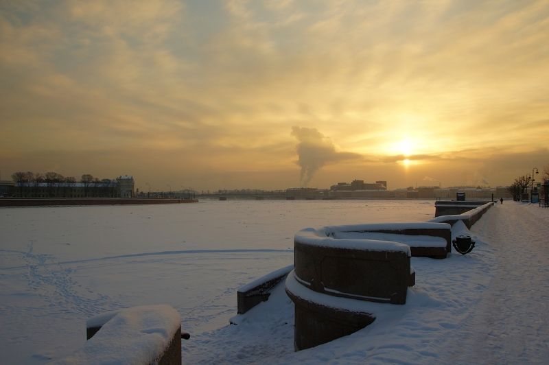 morning, winter, frost, dawn, river, neva, sunrise, sky, sun Winter morning фото превью