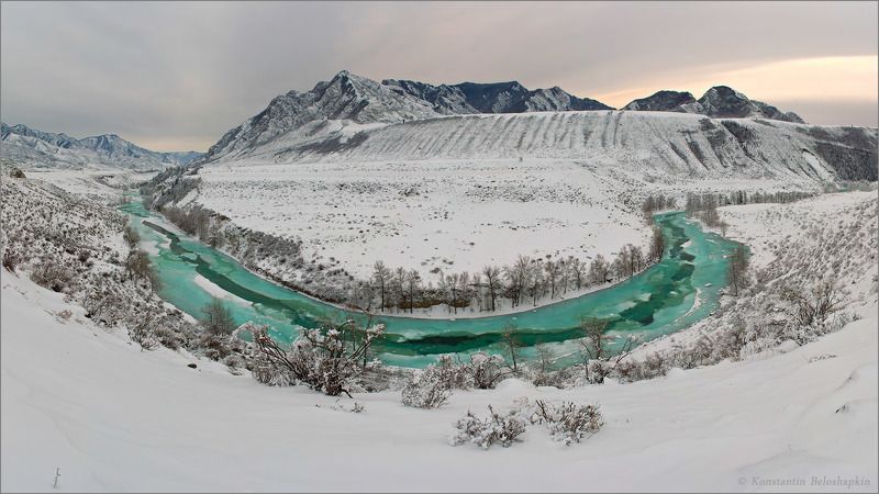 чуя, алтай, зима, восход Чуи бирюзаphoto preview