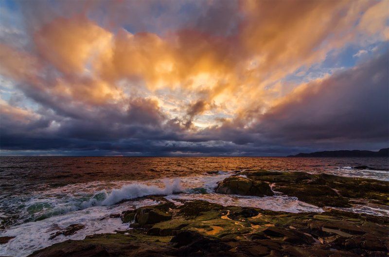Баренцево море, Берег, Закат, Кольский п-ов, Лето, Небо, Пейзаж, Прибой, Природа, Рассвет, Север Северное летоphoto preview