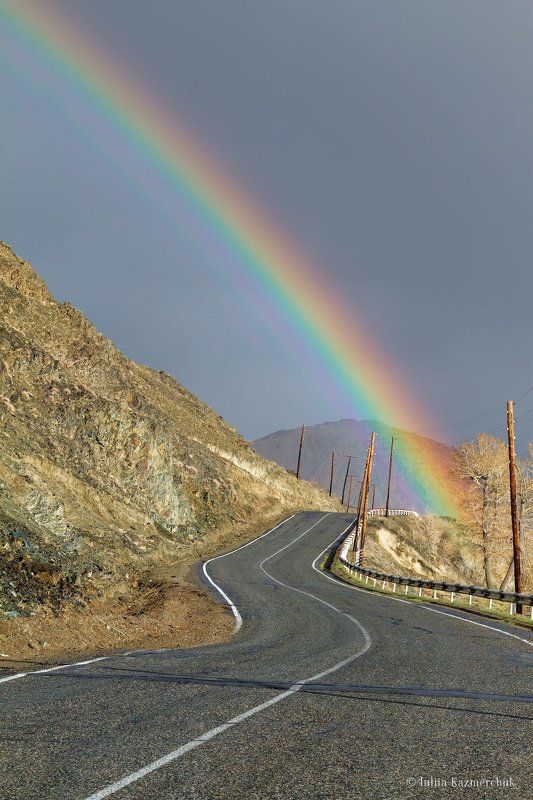 Радуга, дождь, Горный Алтай, Кош-Агач, весна, лето, горы, скалы, дорога, тракт, Катунь Радужный крайphoto preview