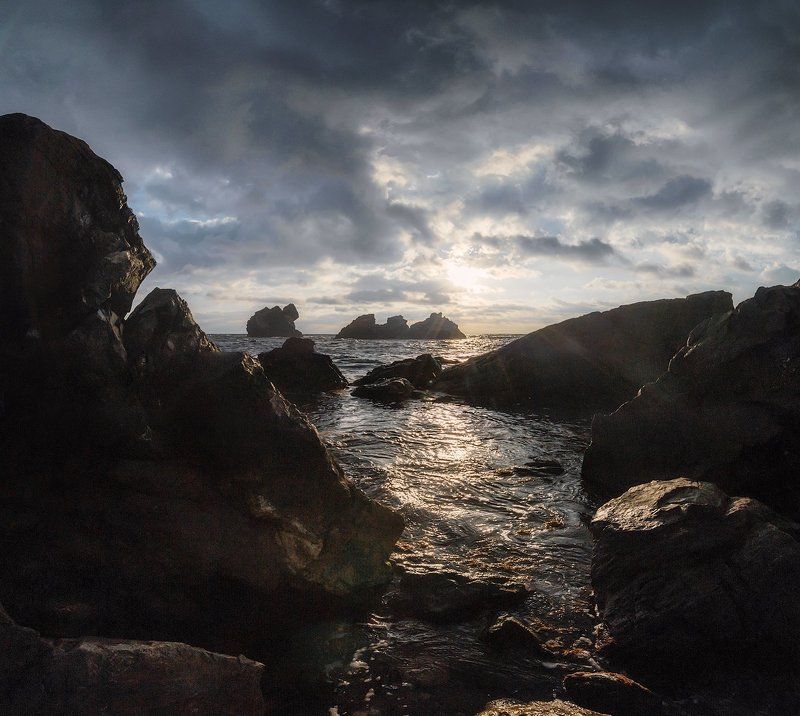 море, рассвет, облака, океан. Утесphoto preview