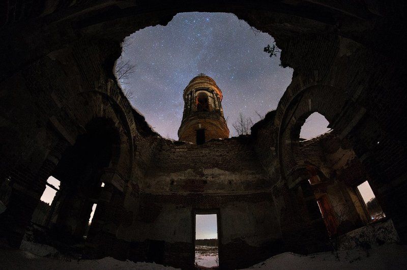 церковь, храм, тёплое, звёзды, астрофото, Подмосковье, волоколамск Храм под Звёздами фото превью