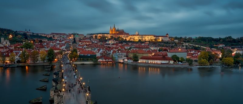 Czech Republic, Europe, Prague, Charles Bridge, landscape, cityscape, autumn, city, travel, travel destination, travel and tourism, outdoor, view, mood, fall, beautiful, calm, silence, impression, effect, architecture, bridge, water, river, frozen, long e The Charles Bridge 3photo preview