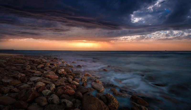 sky, sea, water, beach ,travel, sun, light ,clouds, beautiful ,stone, sundown before the stormphoto preview