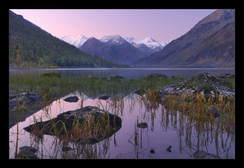алтай, мульта, горы, озеро, отражение, камни, рассвет, утро, сумерки ~ Средняя Мульта ~photo preview