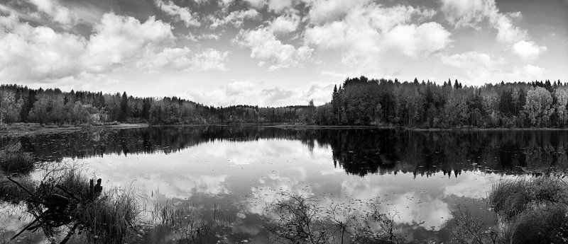 облака, озеро, лес, осень, вода, небо, панорама Сентябрьphoto preview