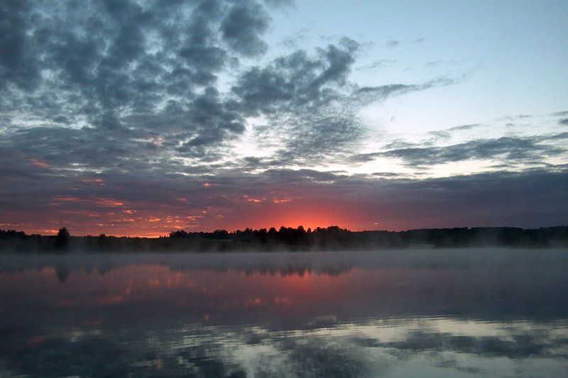 плотина, вода, туман, тучи, восход Перед восходомphoto preview