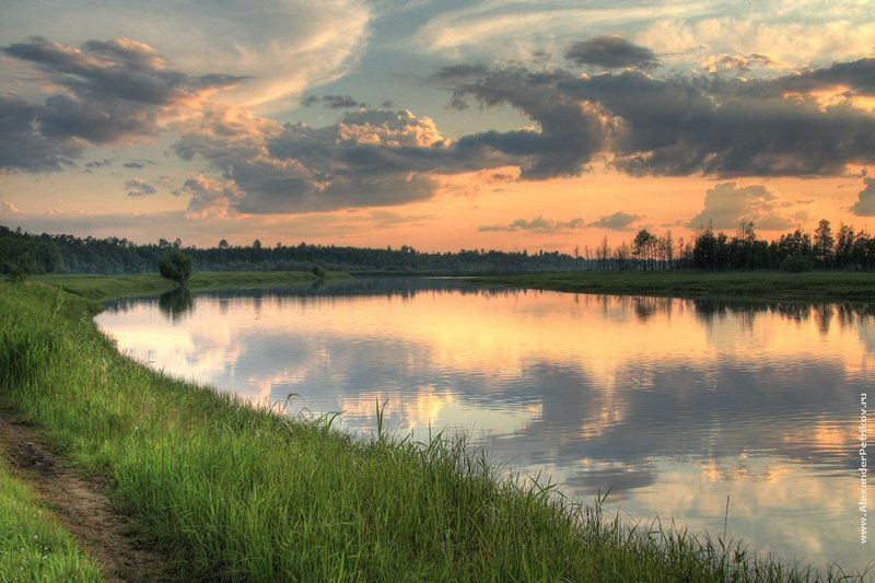 лето, закат, вечер, река, hdr *** фото превью