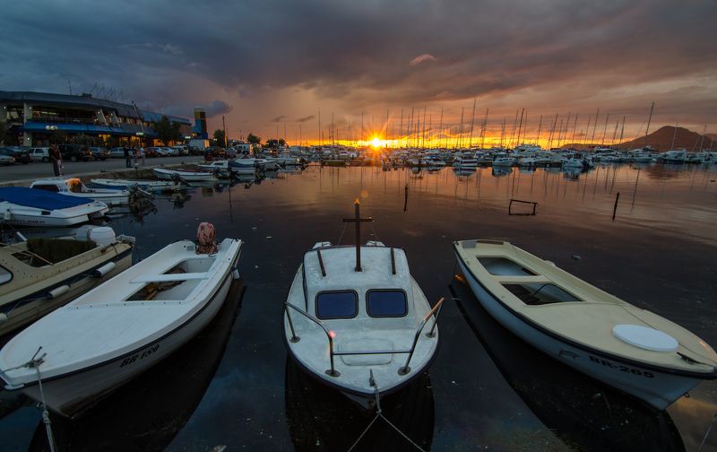 Черногория, закат, лодка, пейзаж Бар3photo preview