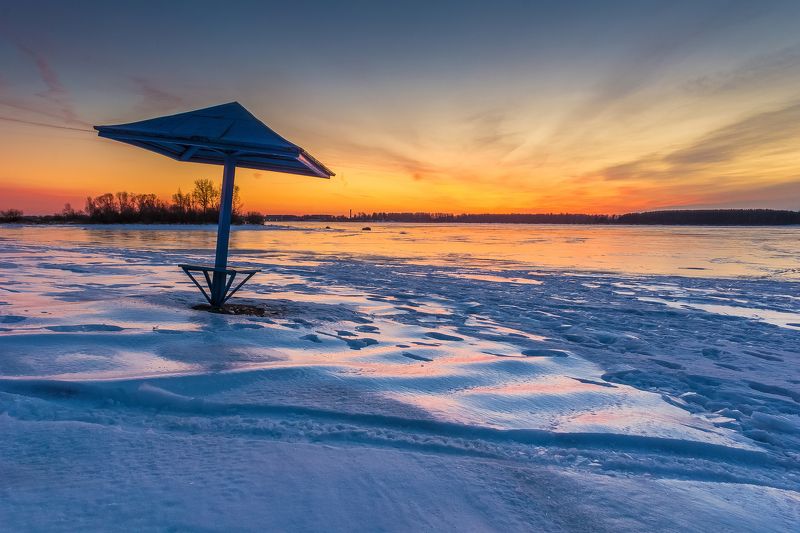 зима, вечер, закат, пляж, рыбинск, водохранилище, море Зимний пляжphoto preview