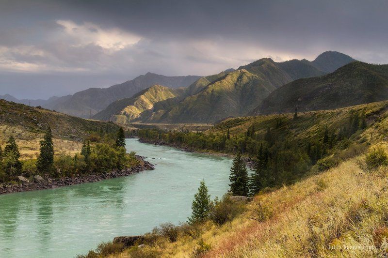 Горный Алтай, Катунь, река, вечер, август, горы, закат, Ильгумень, дождь, гроза За уходящим летомphoto preview