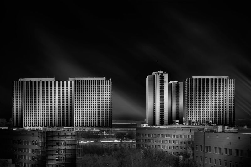 Архитектура, Свет, Москва, Черно-белое, Длинная выдержка * * *photo preview