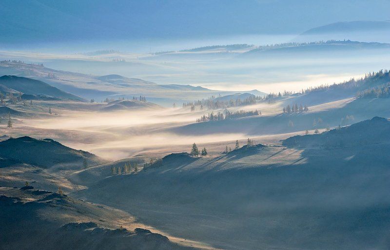 горы, облака, туман, курай, курайский хребет, горный алтай, республика алтай Pro голубые Алтайские дали...photo preview