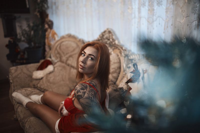 Christmas, Girl, New year, Red ***photo preview