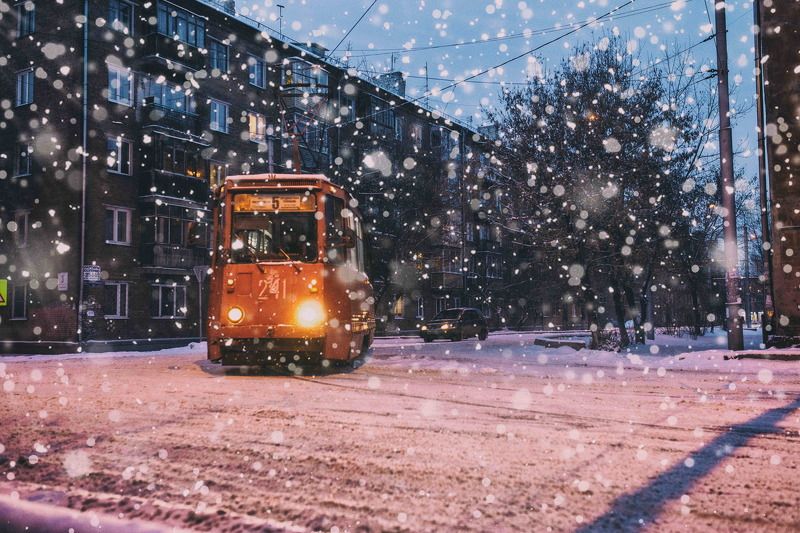 Город, Зима, Красноярск, Новый год, Россия, Сибирь, Снег, Трамвай Трамвайная романтикаphoto preview