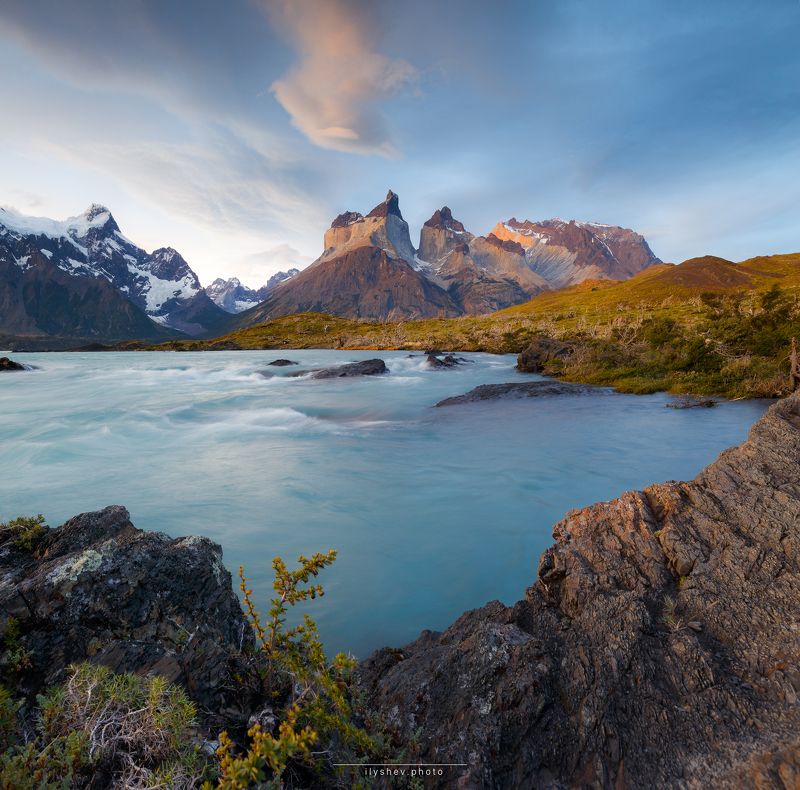 закат, пейзаж, природа, торрес дель пане, чили, национальный парк, патагония, квадрат Бирюза закатаphoto preview
