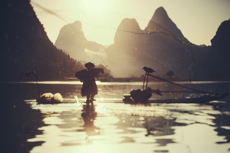 Китай рыбак закат Рыбакphoto preview