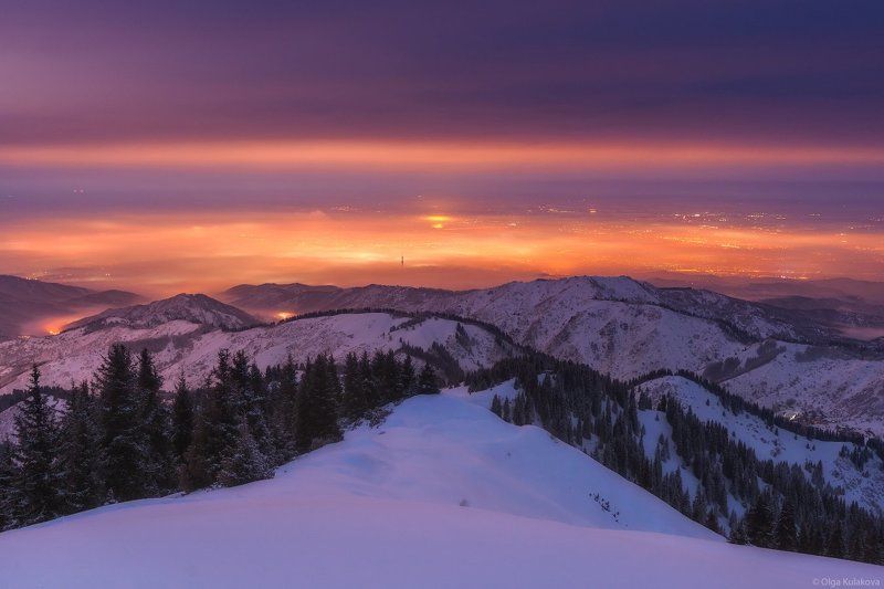 горы, зима, туман, алматы, ночь, кимасар Зимняя ночьphoto preview