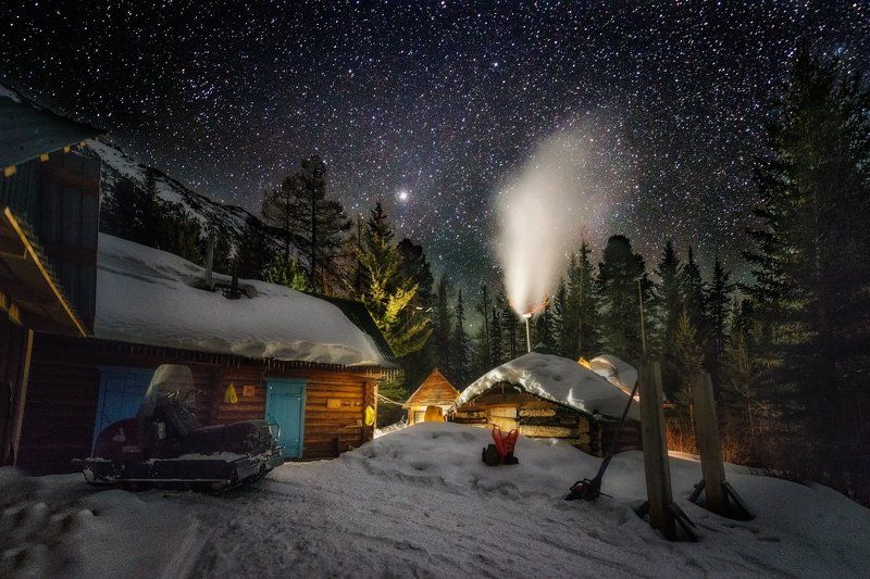 сказка, зима, горы, заповедник, новый год, избушки \