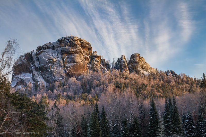 Столбы, заповедник, зима, скала, Второй, Митра, закат Пара минут жизни декабрьских Столбовphoto preview