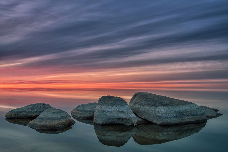 тишина, штиль, закат, камни, вода, озеро Silencephoto preview