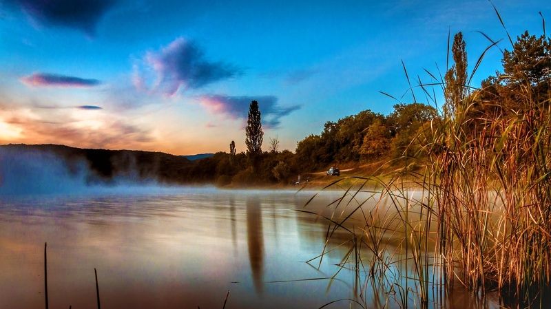 Крым, утро, природа, пейзаж, озеро, туман, свет,  Good morning photo preview