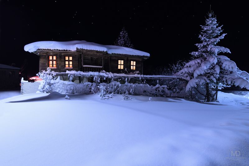 Bulgaria, Strandzha mountain, Snow, night, winter, home, village photo preview
