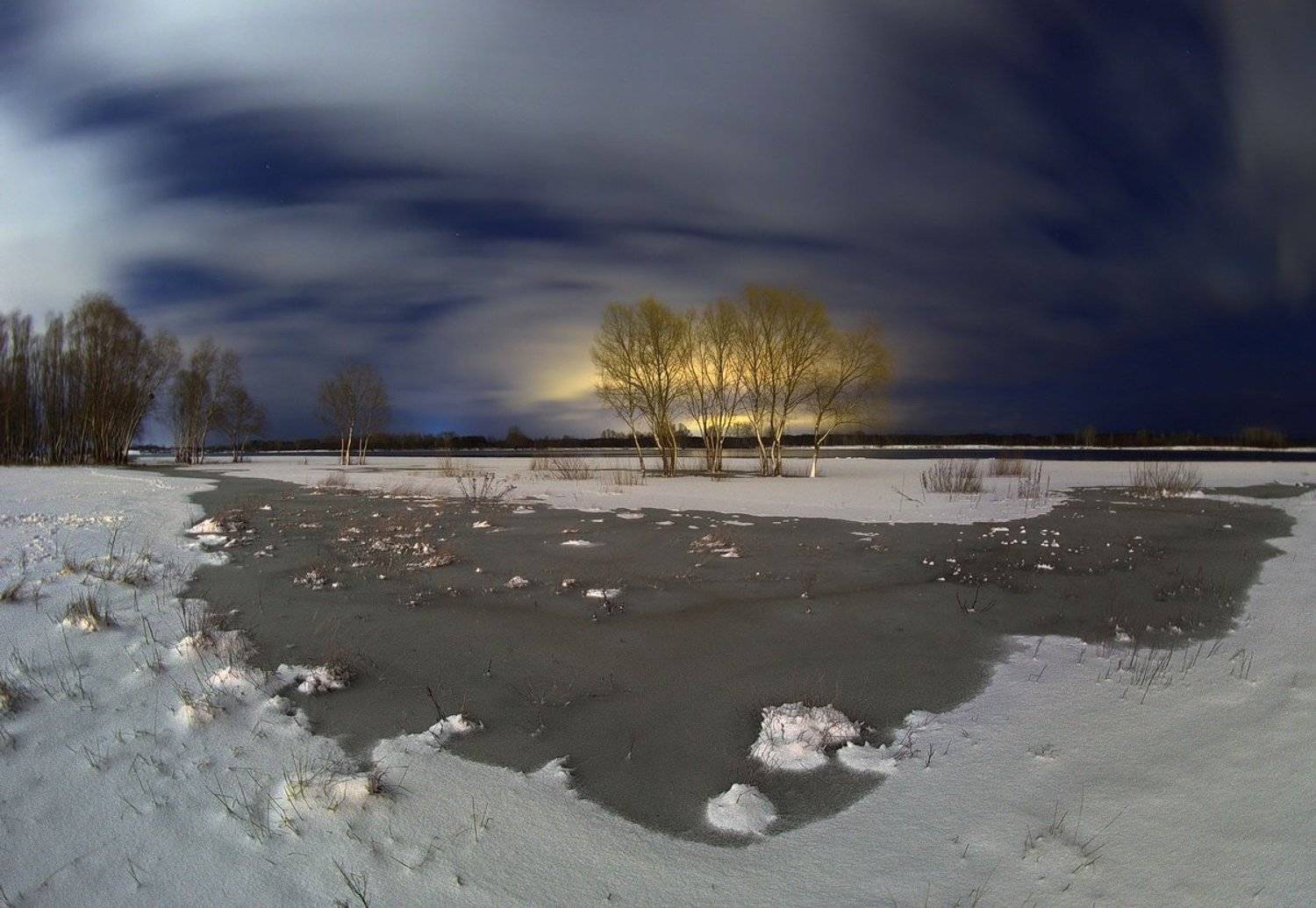 Зимней ночи акварель. Автор: Сергей Шляга winter, long exposure, snow, river, ice, night phono, fishaye, зимняя ночь, длинная выдержка, рыбий глаз, снег, зима, Сергей Шляга