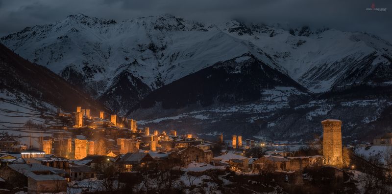 сванетия, грузия, зима, пейзаж, ночь, крепость, башня, праздник, лампроба Зимняя ночь в Сванетииphoto preview