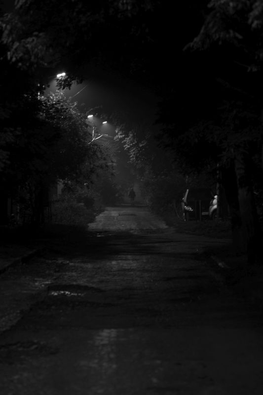 город, улица, вечер, фонари, черно-белое фото, city, street, evening, streetlight, black and white photo ***photo preview
