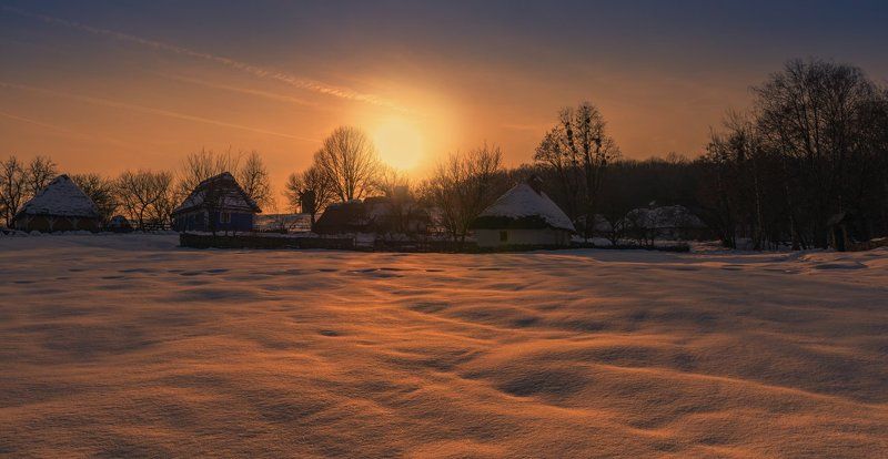 деревня, закат, зима Мороз крепчалphoto preview