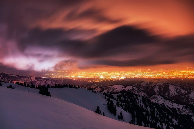 алматы, горы, зима, кимасар, ночь, облака, пурга, шторм Наступление штормаphoto preview