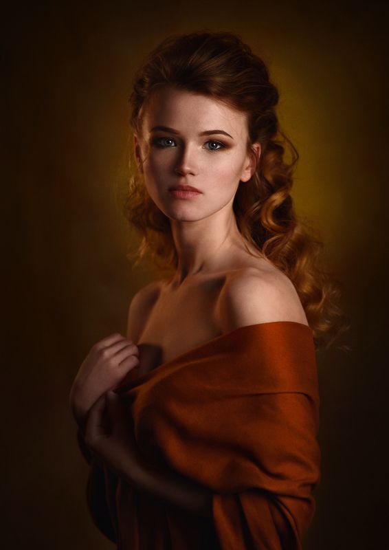 девушка, студия, свет, тень, взгляд, рыжая, платок Tanyaphoto preview