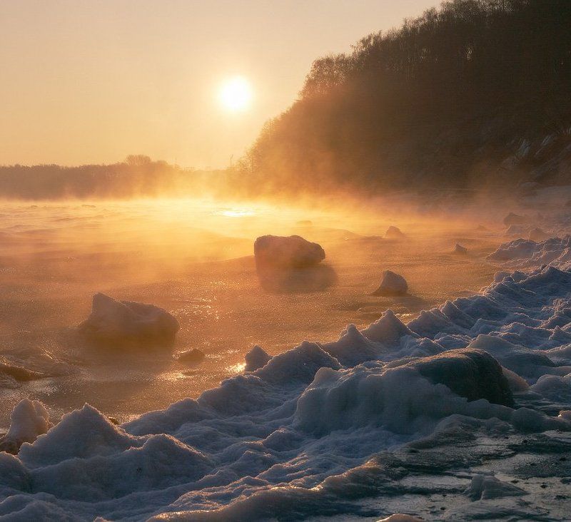 море, Балтийское море, пар, лёд, зима Парное мореphoto preview