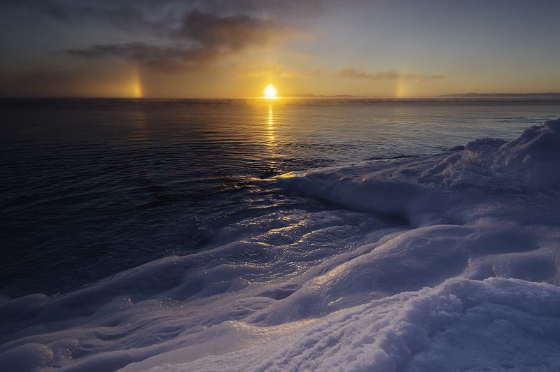 север, пейзаж, гало, море, зима. Зимние закаты у Моряphoto preview