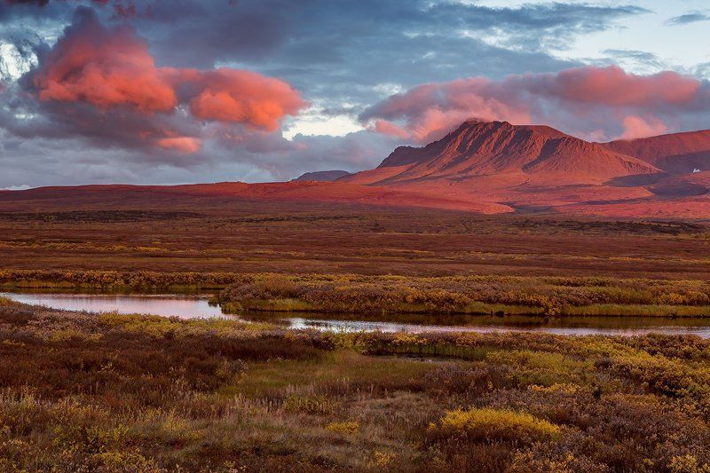 закат, горы, река, красный Вечер в долине Соби.photo preview