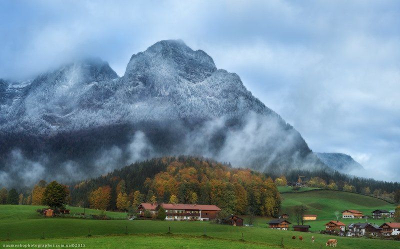 рамзау, bavaria, германия, берхтесгаден, церковь, пейзаж, альпы, горы, река, европа, мост, альпийский, земля, путешествия, туризм, природа, деревня, сельская, местность, ручей, небо, парк, берхтесгаденер, национальный, зеленый, пейзажи, немецкий, деревья, Германия. Бавария. Осень в окрестности города Ramsauphoto preview
