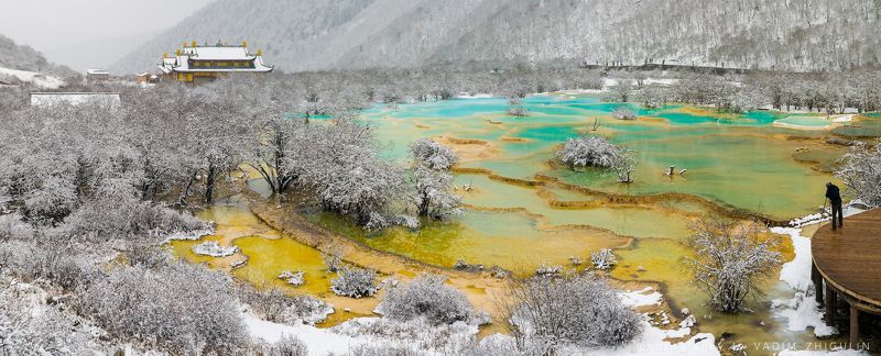 travel, landscape, china, huanglong, winter, snow, waterfalls В царстве Желтого Драконаphoto preview