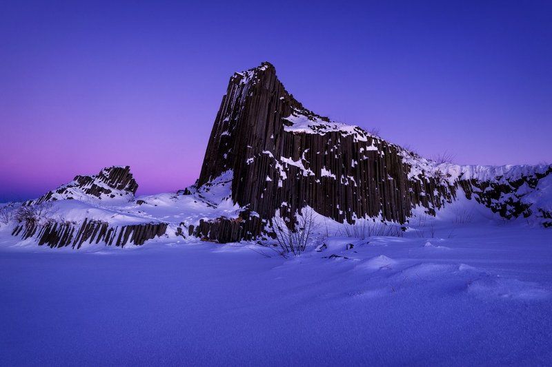 Czech republic, blue hour, rock, rock panska,  central bohemian mountains, frost, winter, snow, sky, Czech Central Mountains, travel, europe Natural Organ - Blue Hourphoto preview