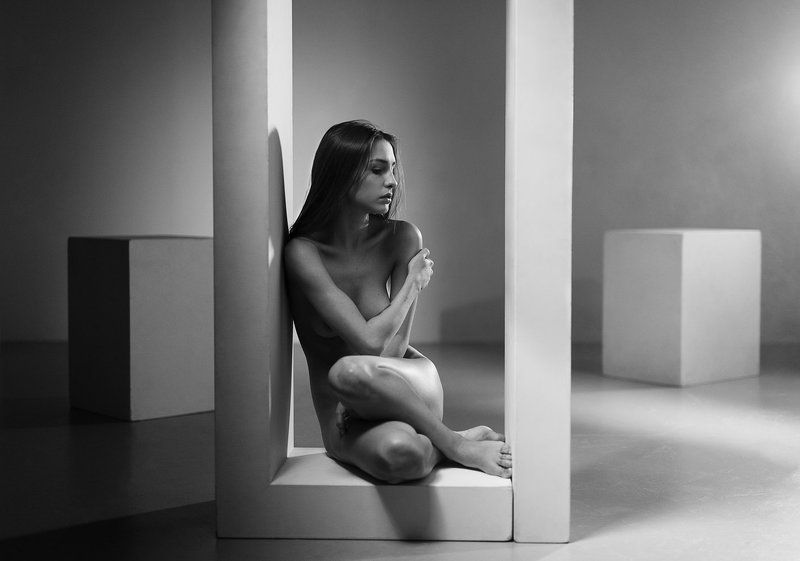 девушка, модель, ню, студия, чб *photo preview