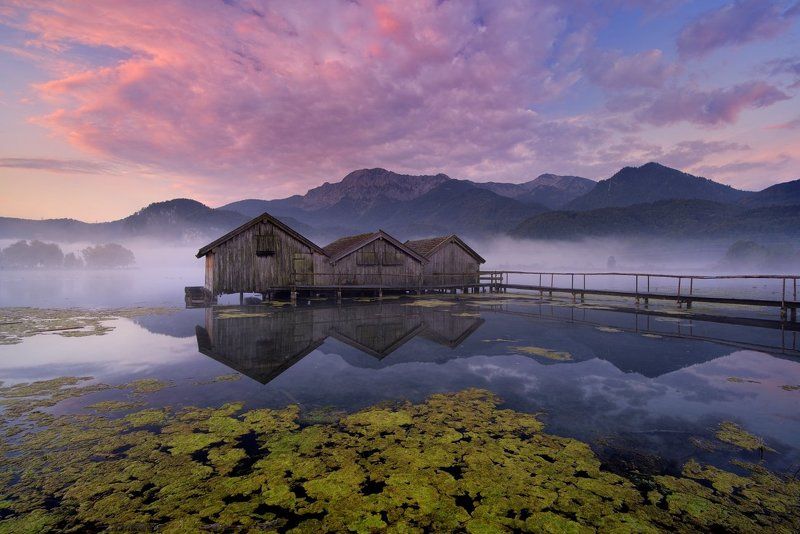 Germany, Bavaria, Bayern, Garmisch-Partenkirchen, Alpen, Alps, Kochelsee, morning, fog, europe, travel, beautiful, beautiful place,clouds, lake Kochel Bavaria - Kochelseephoto preview