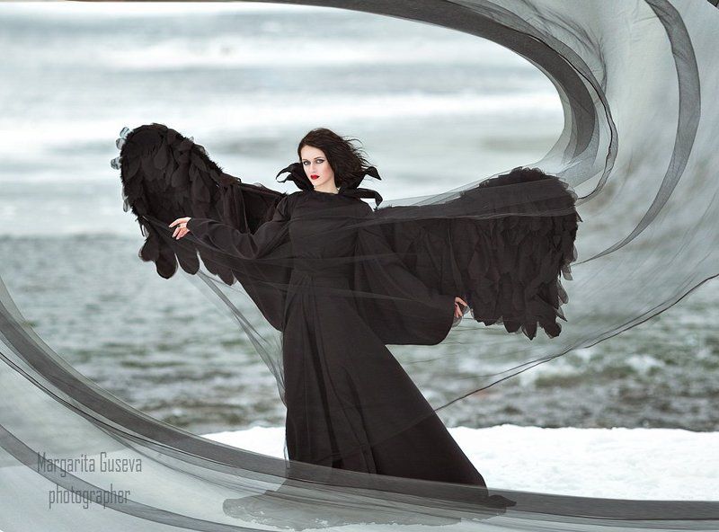 black, angel, sea, wings, черный ангел, крылья, море, маргарита гусева, гусева маргарита Черный ангелphoto preview