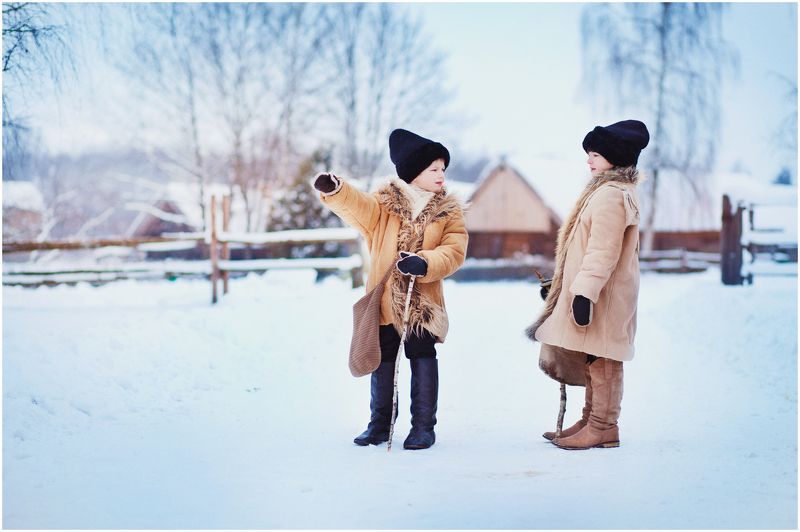 дети, мальчики. братья, зима, деревня Утро в деревнеphoto preview